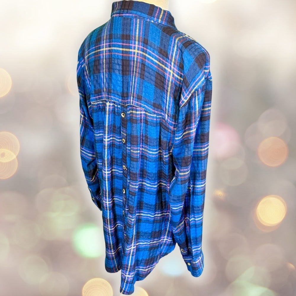 Anthropologie ‘Isadora’ Button-Back Flannel Tunic in Blue Plaid Size Medium - Picture 9 of 13